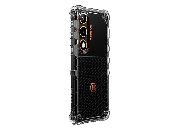 Smartfon HAMMER VENTUS 5G w przezroczystym etui Air Bump na białym tle