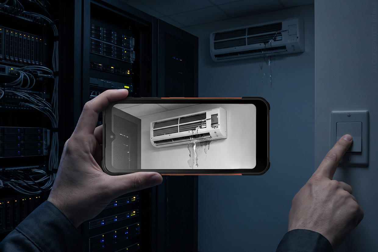 Fotografowanie klimatyzatora smartfonem HAMMER w serwerowni