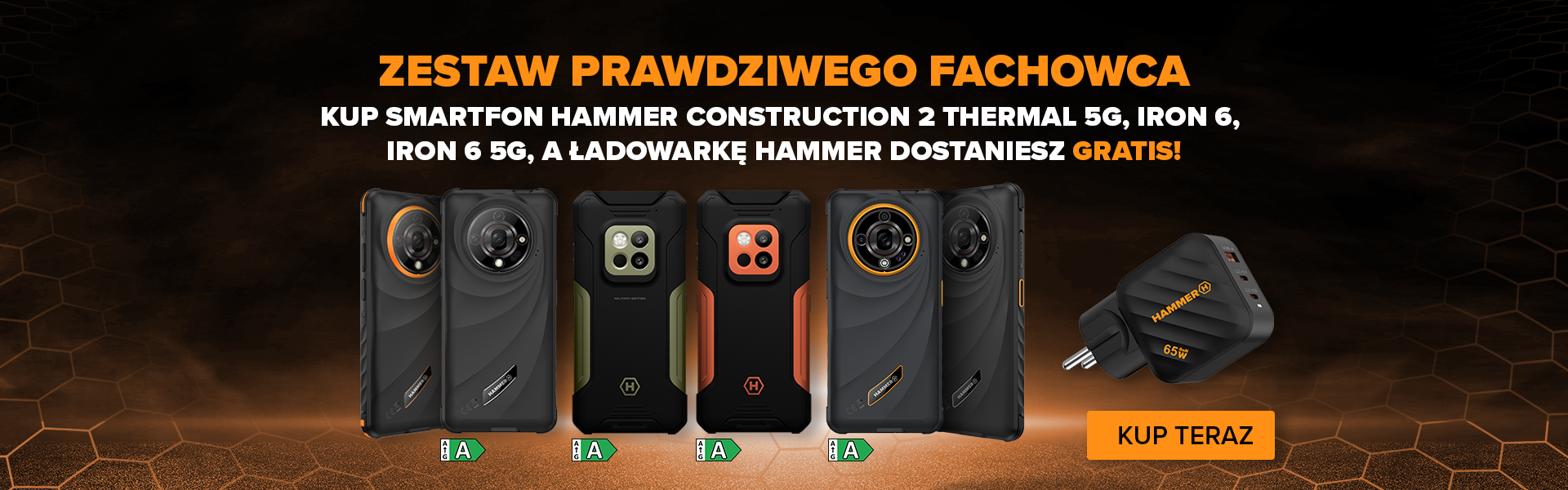 Kup smartfon HAMMER CONSTRUCTION 2 THERMAL 5G, IRON 6, IRON 6 5G, a ładowarkę HAMMER dostaniesz gratis