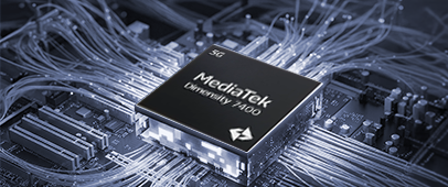 Procesor MediaTek Dimensity 7400 z obsługą 5G w smartfonie HAMMER BLADE 6 PRO 5G, wizualizacja układu scalonego na płycie głównej