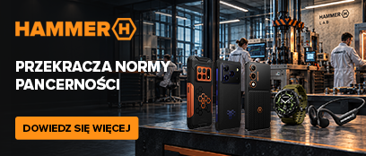 Smartfony HAMMER CONSTRUCTION 3 THERMAL 5G, BLADE 6 PRO 5G i VENTUS 5G oraz smartwatch i słuchawki HAMMER na tle laboratorium
